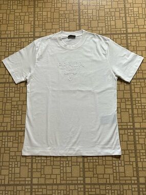 Prada White Embroidered Logo Short Sleeve Tee